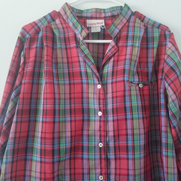 Vtg tartan plaid balloon sleeve button down blouse - Picture 4 of 7